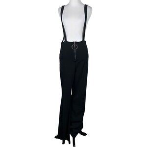 Fashion Nova Black Suspender Pants With Zipper & Ring Detail Jumpsuit wide leg